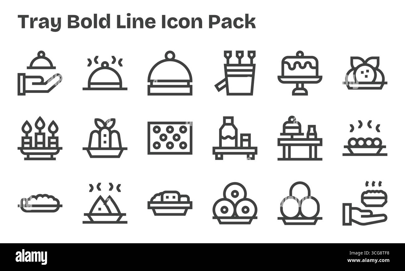 Download 18 scalable Bold Line icons designed for Tray, suitable for professional and creative projects. Stock Vector