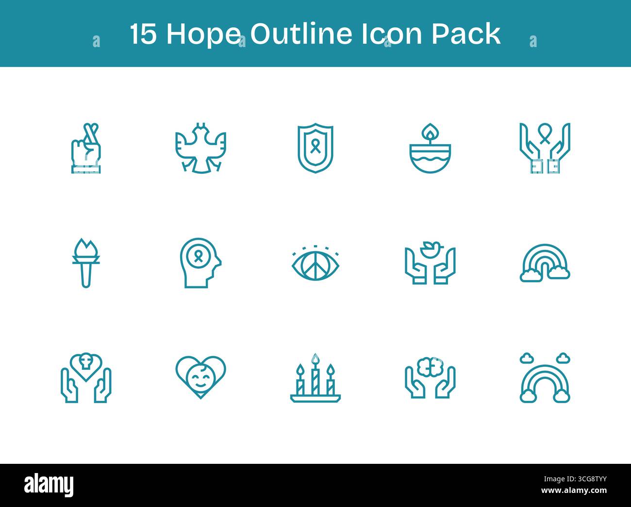 Curated pack of 15 vector icons in Outline design, centered around Hope concepts. Stock Vector
