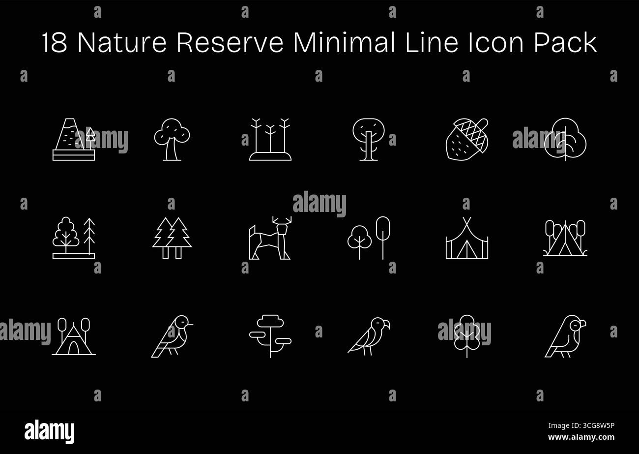 Collection of 18 Minimal Line-style vector icons for Nature Reserve ...