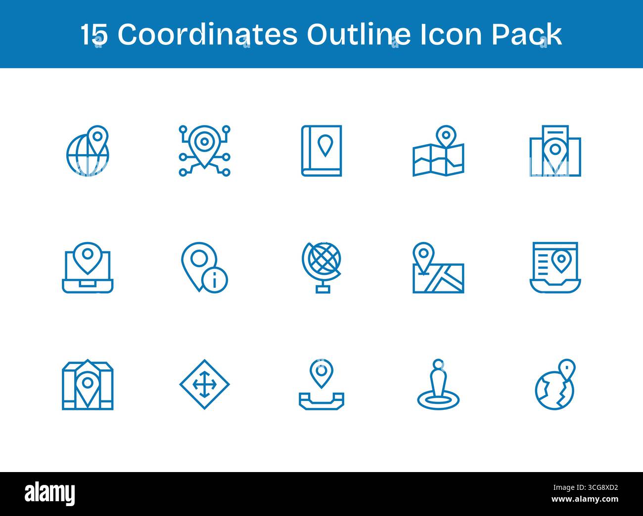 A clean collection of 15 Outline icons representing Coordinates ...