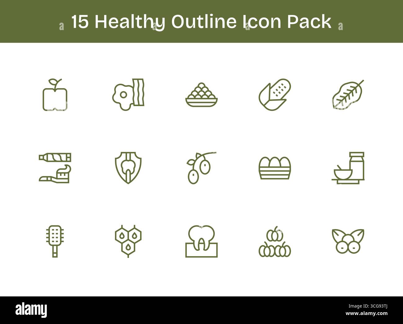 Curated pack of 15 vector icons in Outline design, centered around Healthy concepts. Stock Vector