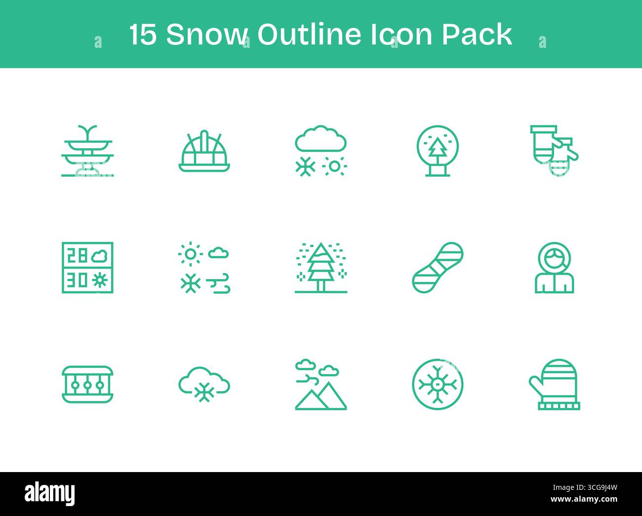 Set of 15 Outline-style icons themed around Snow, crafted for seamless ...