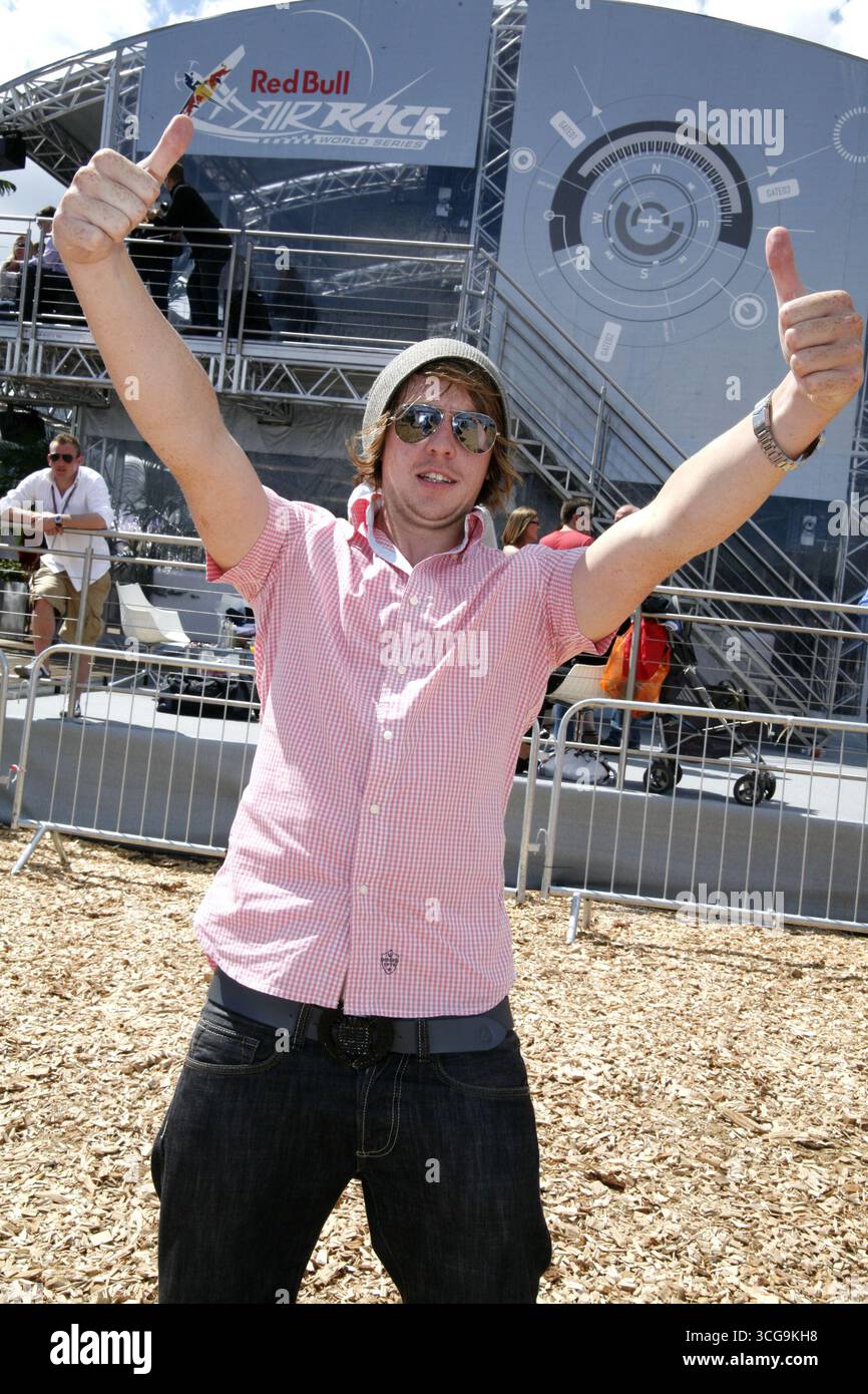 Red Mcfly Races Danny Jones of McFly at the annual Red Bull Air Race held along the ...
