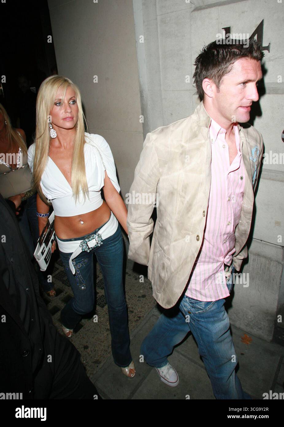 Robbie Keane and fiancee Claudine Palmer at Nobu restaurant in Mayfair, London - 28 August 2007 Stock Photo