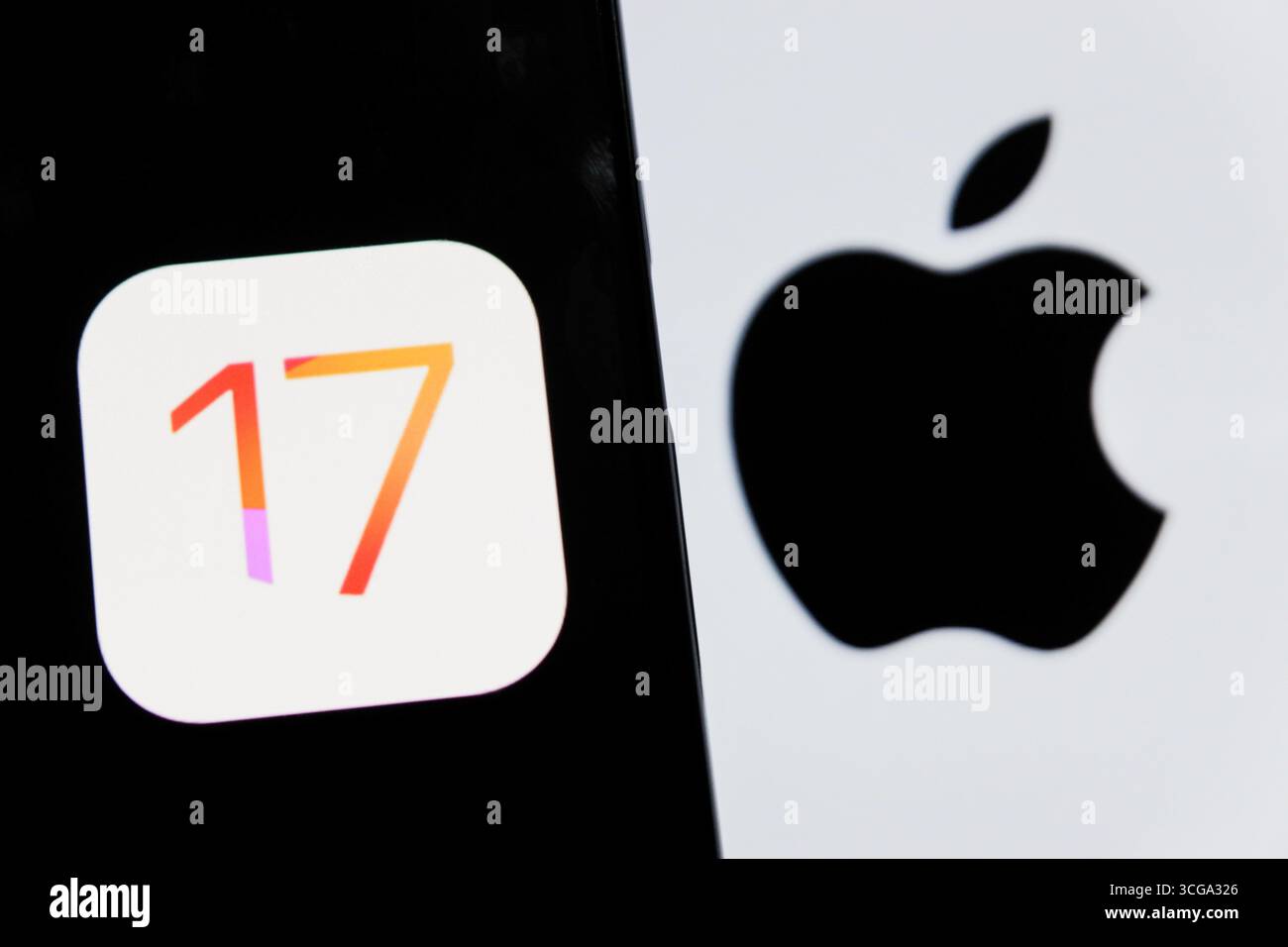 In this photo illustration, the IOS 17 Iphone logo displayed on a ...