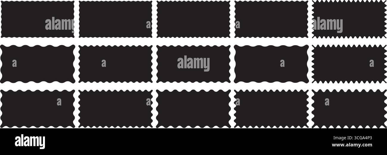 Rectangle frames with wavy edges set. Trendy silhouette borders with zigzag wavy edges Stock Vector