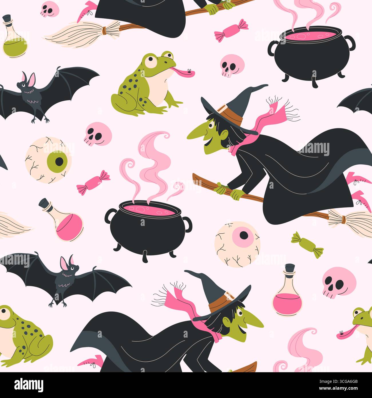 Magic Halloween seamless pattern with witches. Stock Vector