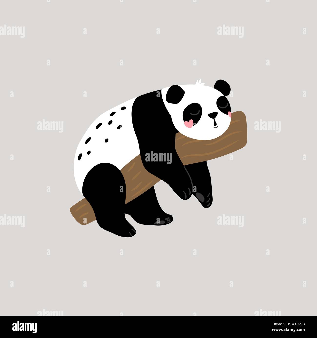 Sleeping panda baby bear on the tree original artwork Stock Vector