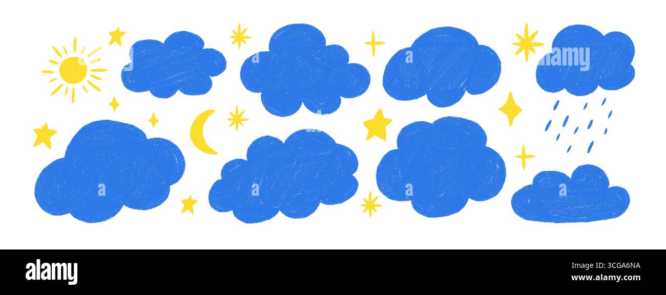 Cloud set weather style doodles hi-res stock photography and images - Alamy