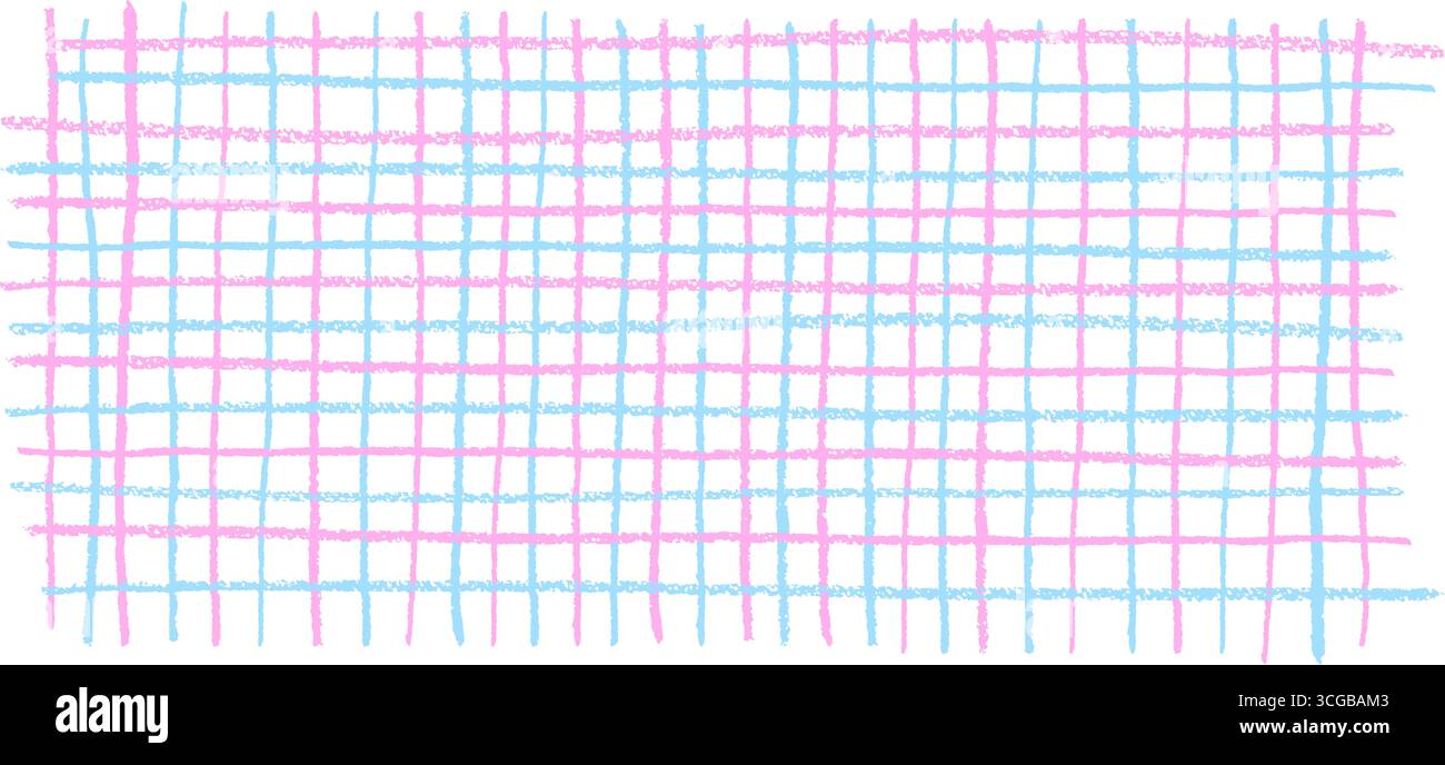 Vector chequered collage with pastel freehand strokes in pink and blue. Handmade wax scribble texture, kids chalkboard vibe, perfect as school Stock Vector