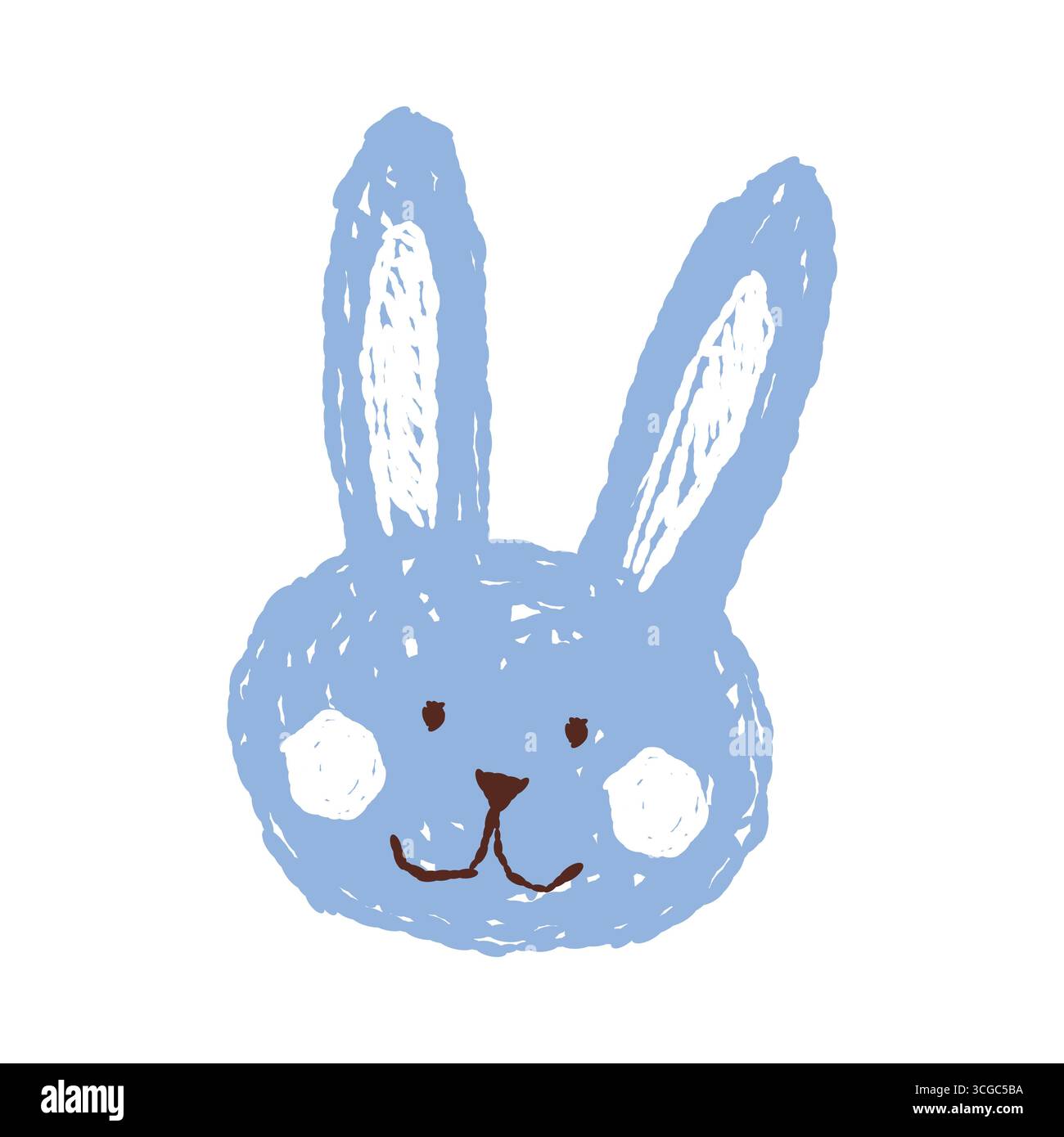 Hand drawn blue bunny face in a playful isolated style for children ...