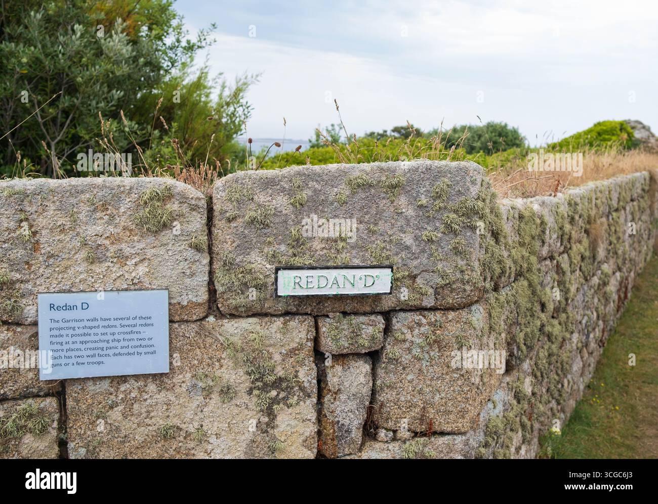 The scilly Isles sign towards a fortification known as a Redan Stock ...