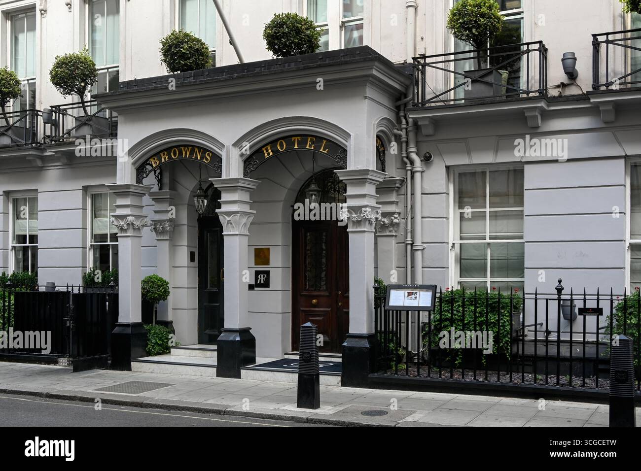 LONDON, UK - JULY 07, 2025: Entrance to Brown's Hotel in Albermarle ...