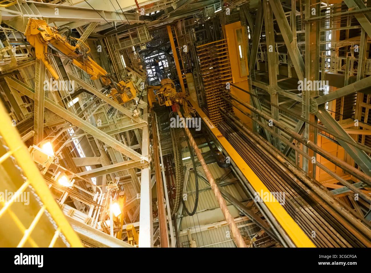 drilling equipment inside a drilling rig on an offshore oil platform ...