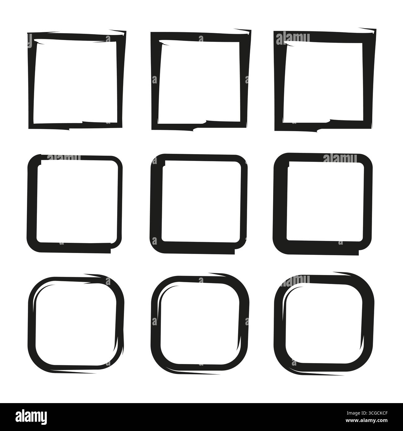 Grunge square frames. Rough outline borders. Hand drawn vector set. Textured design elements. Stock Vector