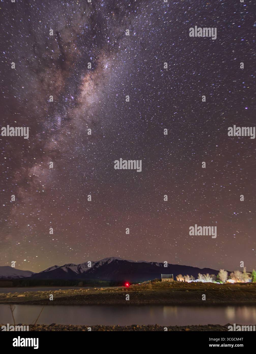 Milky way and galactic center in the night sky over Tekapo New Zealand ...