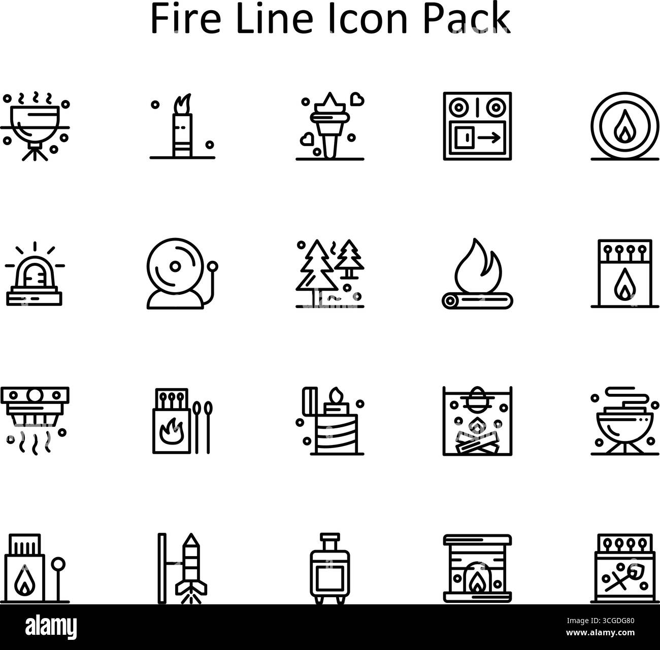 Modern icon pack of 20 icons themed around Fire, created in Line format ...