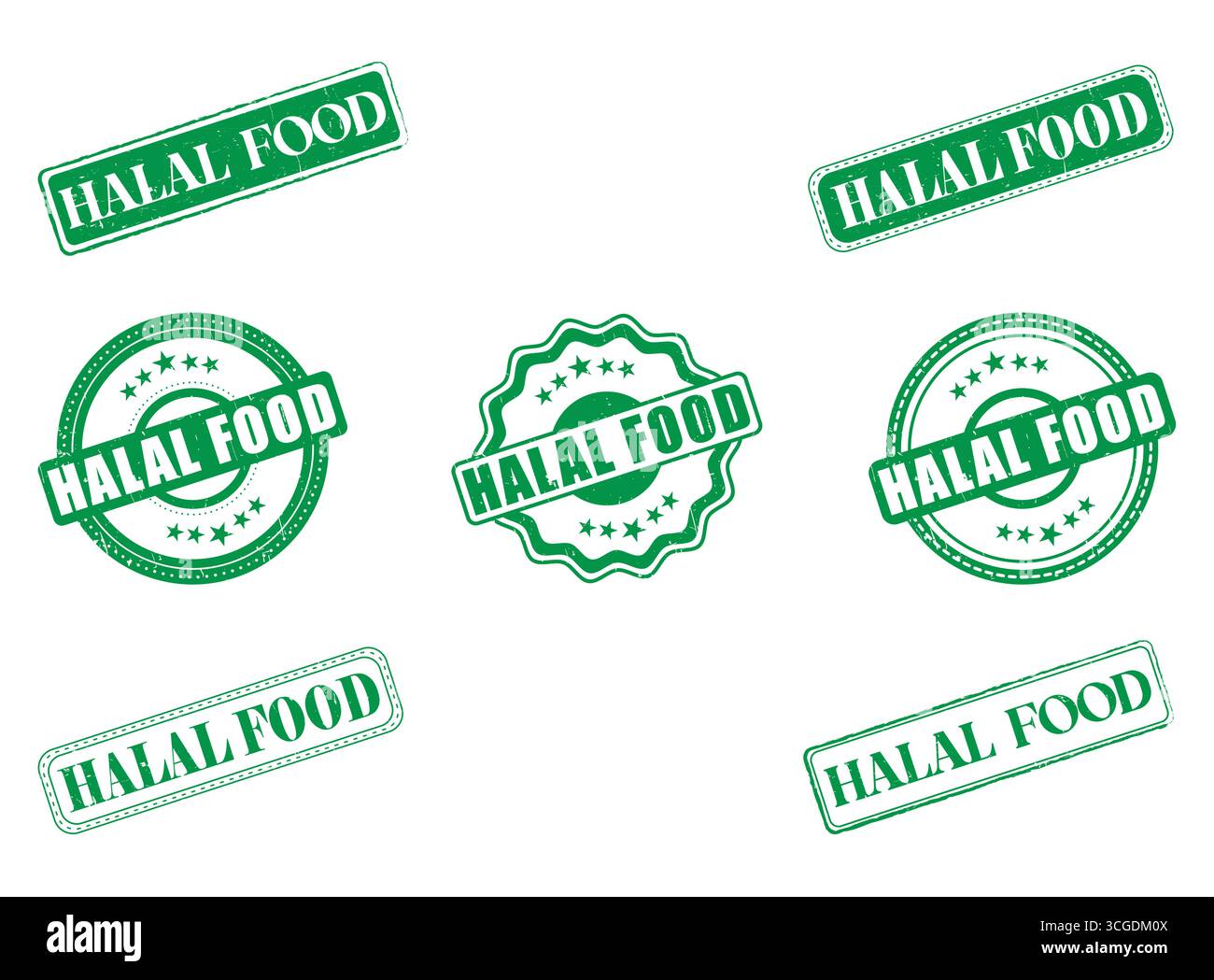 A Collection of Halal Food Rubber Stamps and Seals Stock Vector Image ...