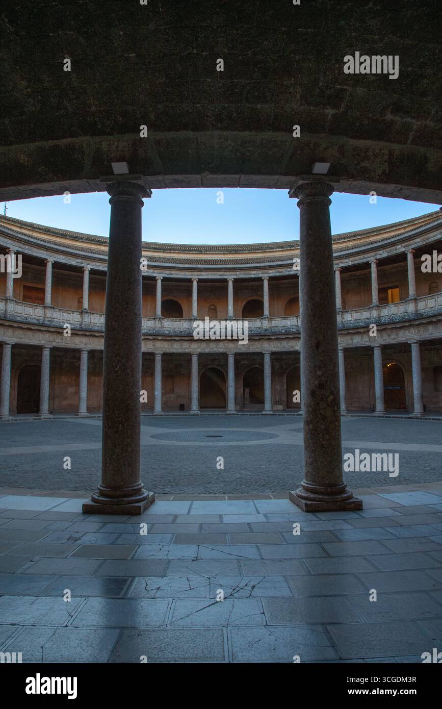 Circular Courtyard of the Palace of Charles V in Alhambra, Spain Stock Photo