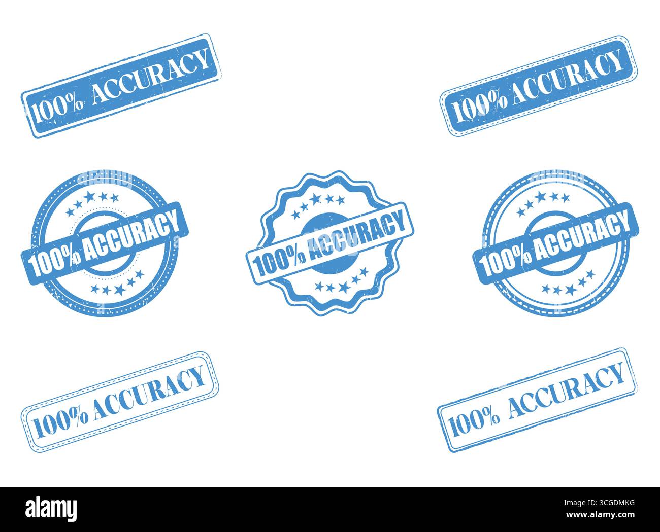 A Collection of 100% Accuracy Rubber Stamps and Seals Stock Vector