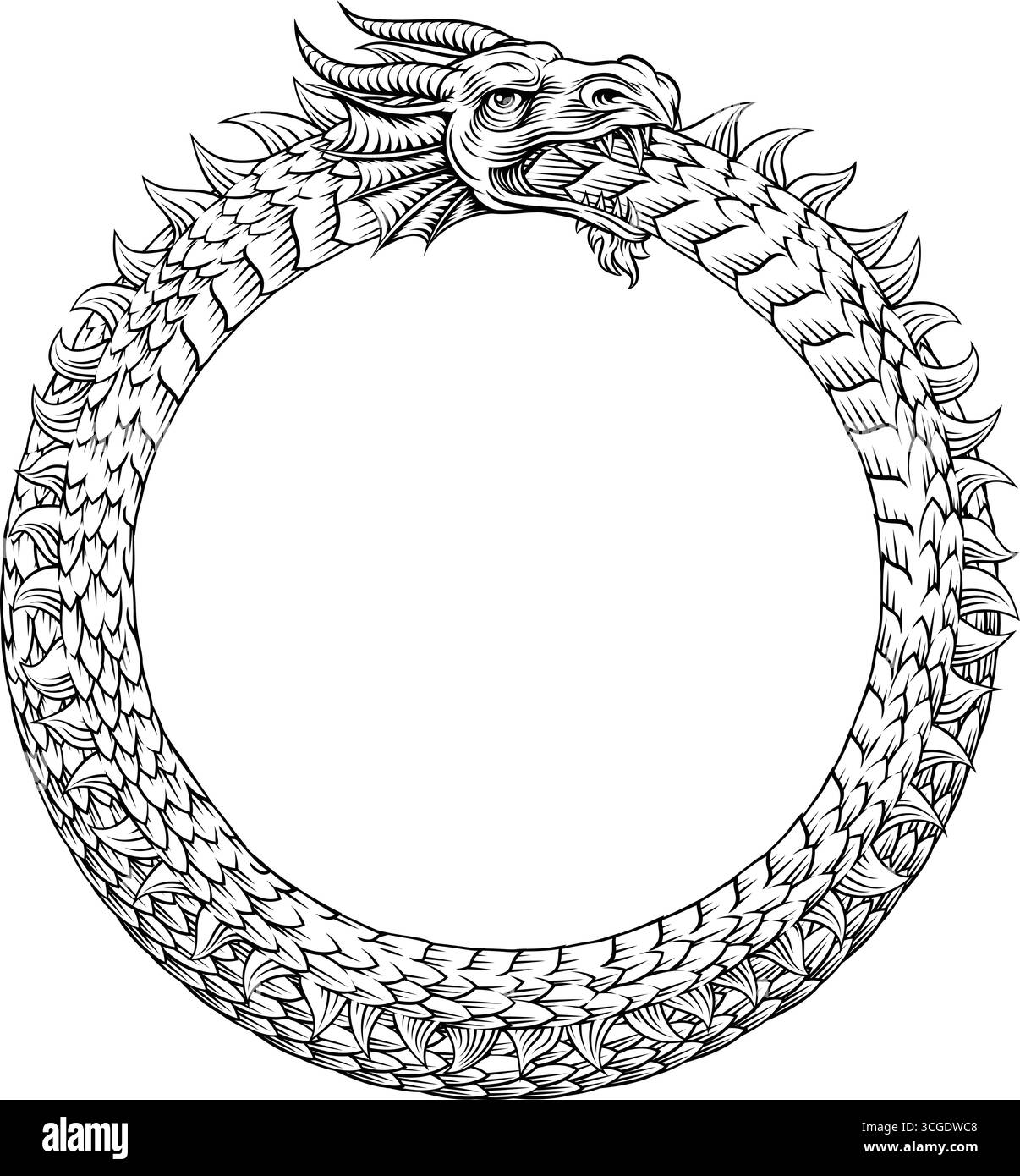 Ouroboros Circle Dragon Eating Circular Tail Stock Vector
