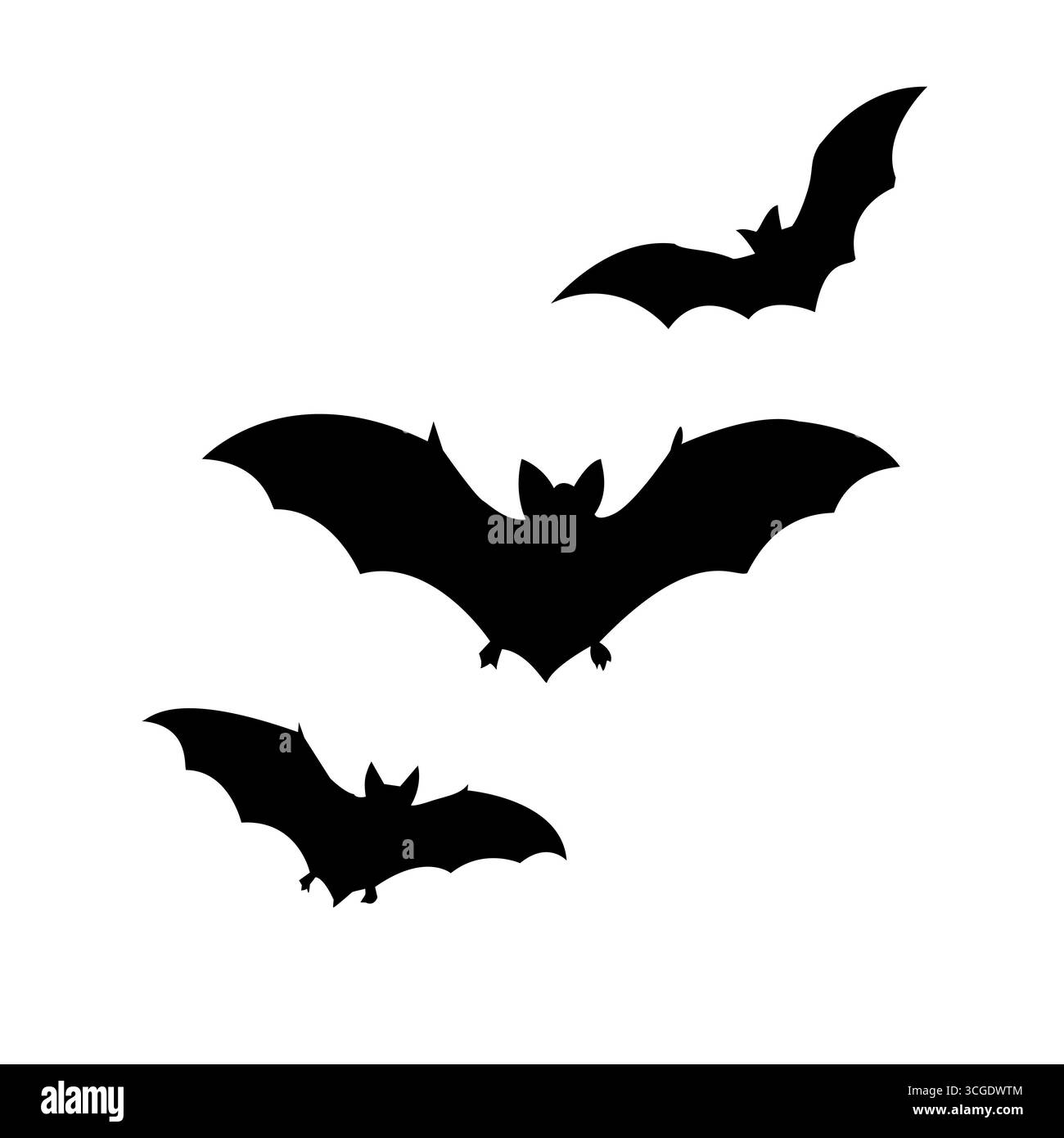 Three Silhouetted Bats in Flight Vector Illustration Isolated Design ...