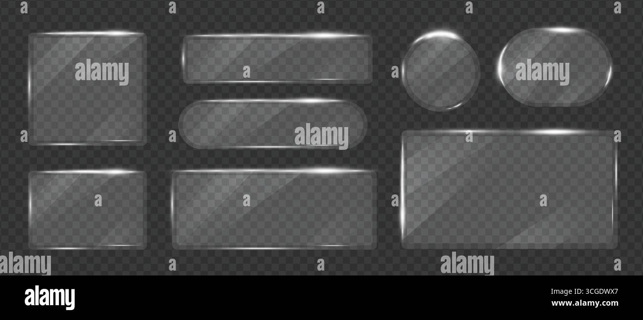 Glass transparent geometric shape frames shining glare set, Glass ...