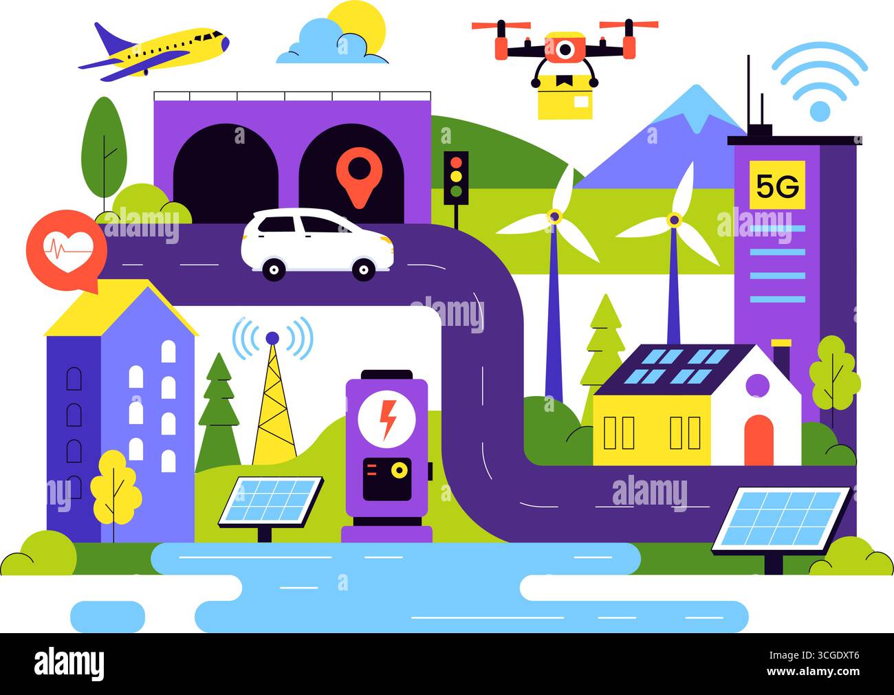 Smart City Infrastructure Illustration featuring an Urban Landscape ...
