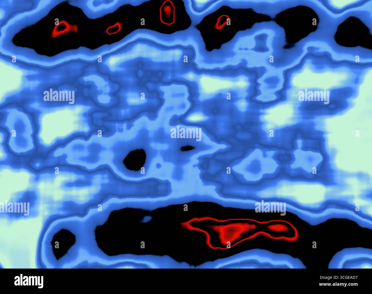Abstract heatmap-style texture with vivid blue, black and red tones ...