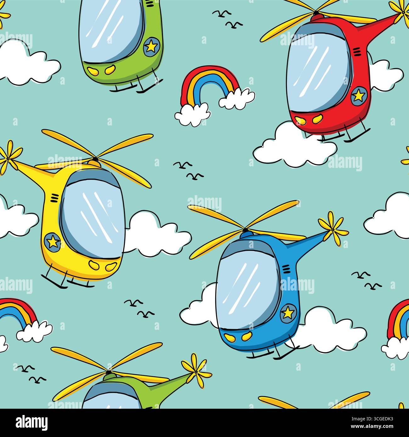 helicopter seamless vector set Stock Vector
