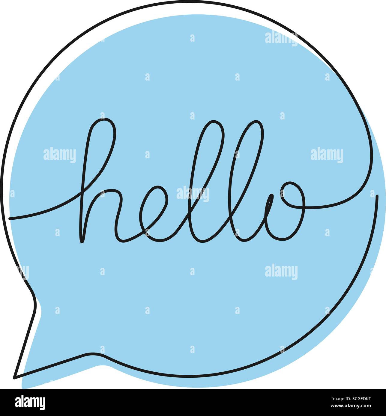 continuous single line drawing of handwritten word HELLO in speech bubble, line art vector illustration Stock Vector
