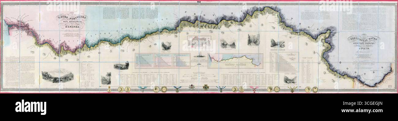The Portuguese Douro and the adjacent country: and so much of the river as can be made navigable in Spain. Map 1852 Stock Photo
