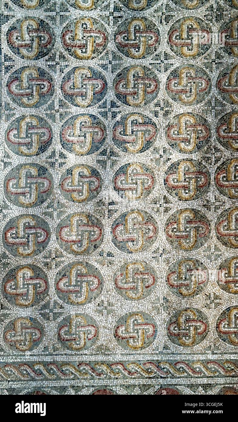 Detailed Roman mosaic with floral and geometric patterns in an ...