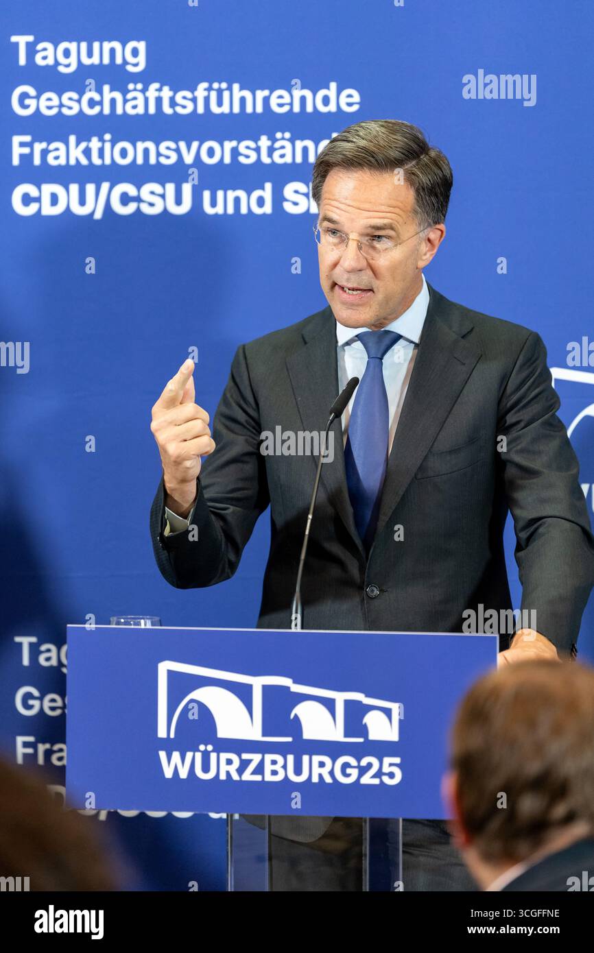 28 August 2025, Bavaria, Würzburg: Nato Secretary General Mark Rutte ...