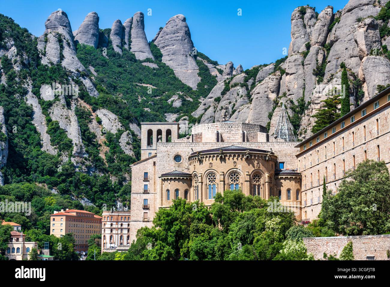 Benedictine Abbey of Santa Maria de Montserrat, located in the Catalonia region of Spain Stock Photo