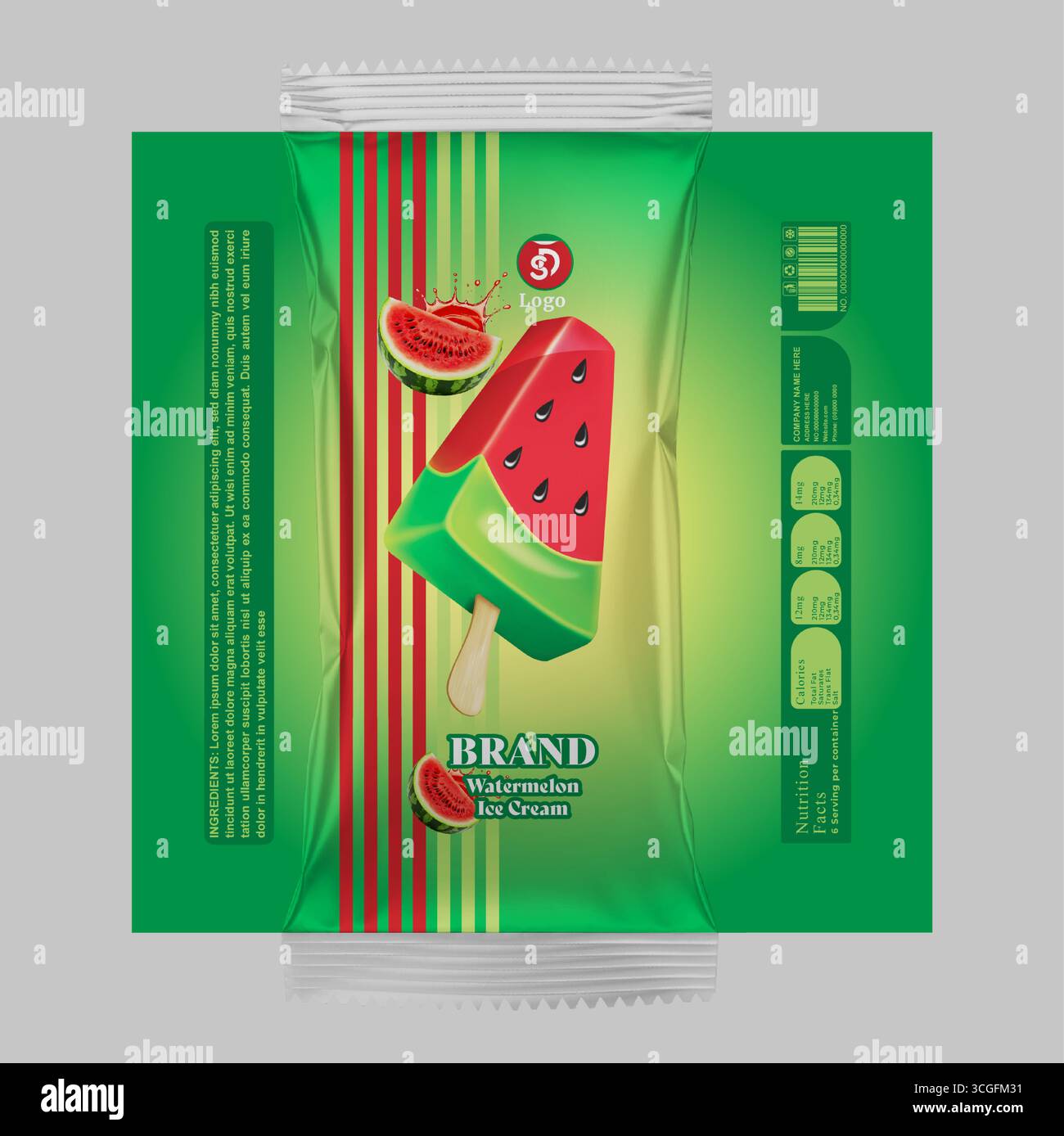 Ice Cream Bar Packaging Mockup – Editable Vector Wrapper Design for Chocolate Vanilla Stick Stock Vector