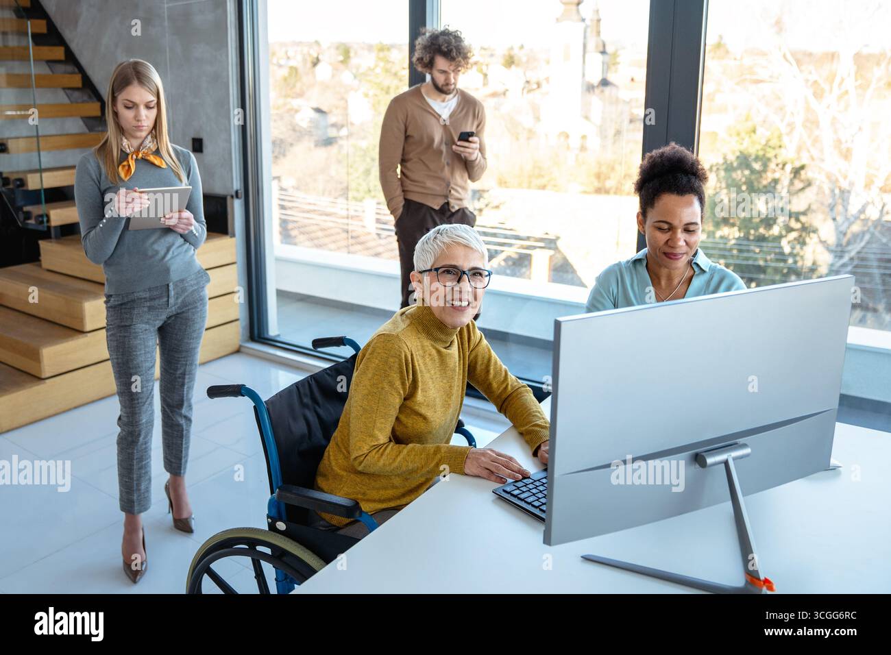 Programmers cooperating at IT company developing apps. People business work office concept Stock Photo
