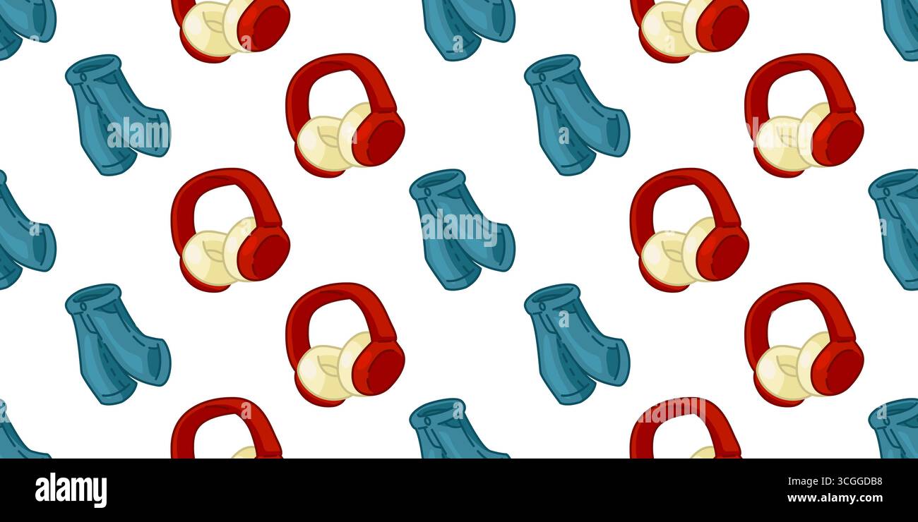 Seamless Cartoon Jeans Headphone Pattern Stock Vector