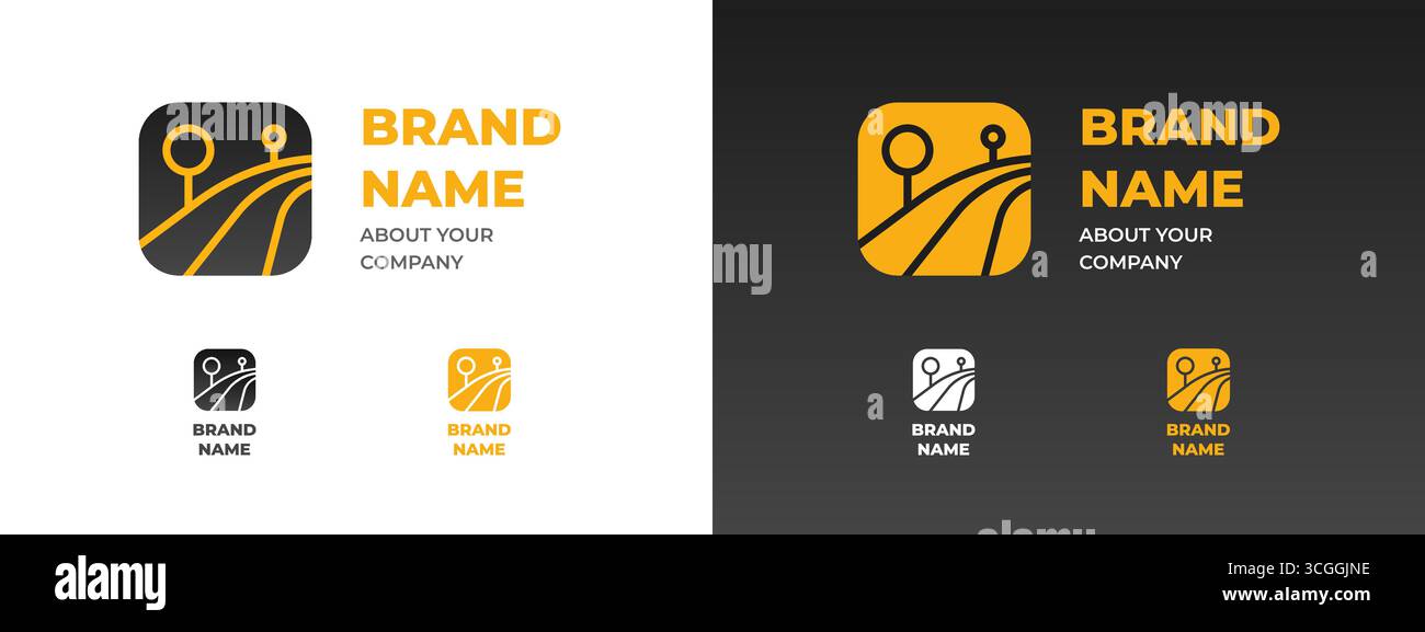 Abstract road logo with flowing line and curved route symbol. Modern ...