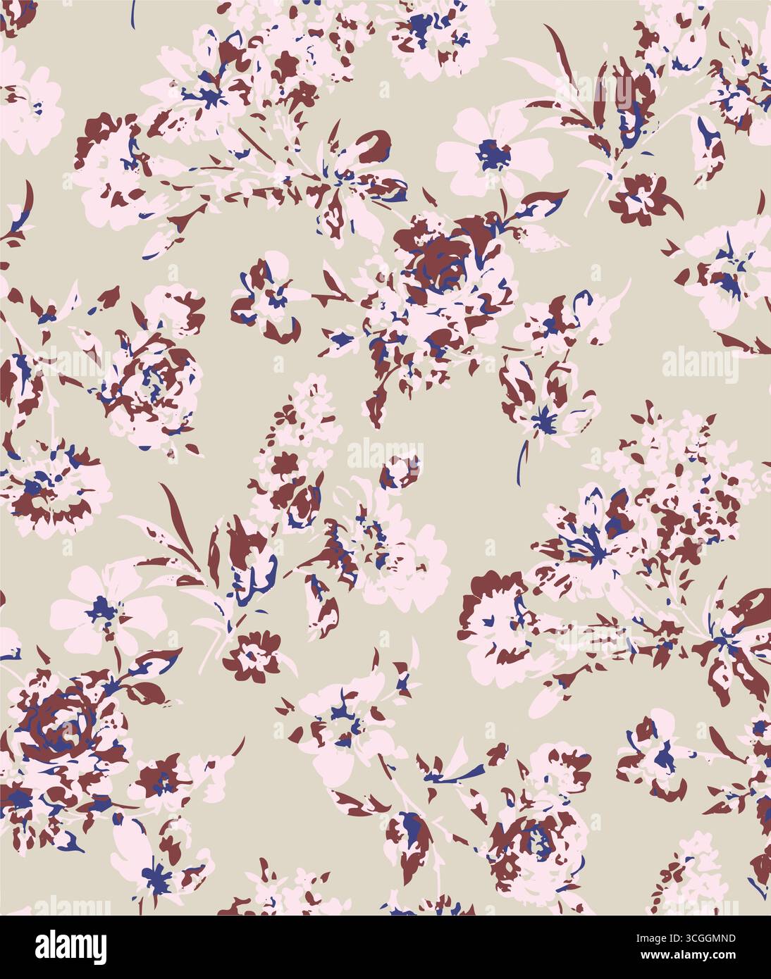 Floral seamless pattern features large, stylized white and pink magnolia flowers with a translucent or ghostly appearance on a solid terracotta Stock Vector