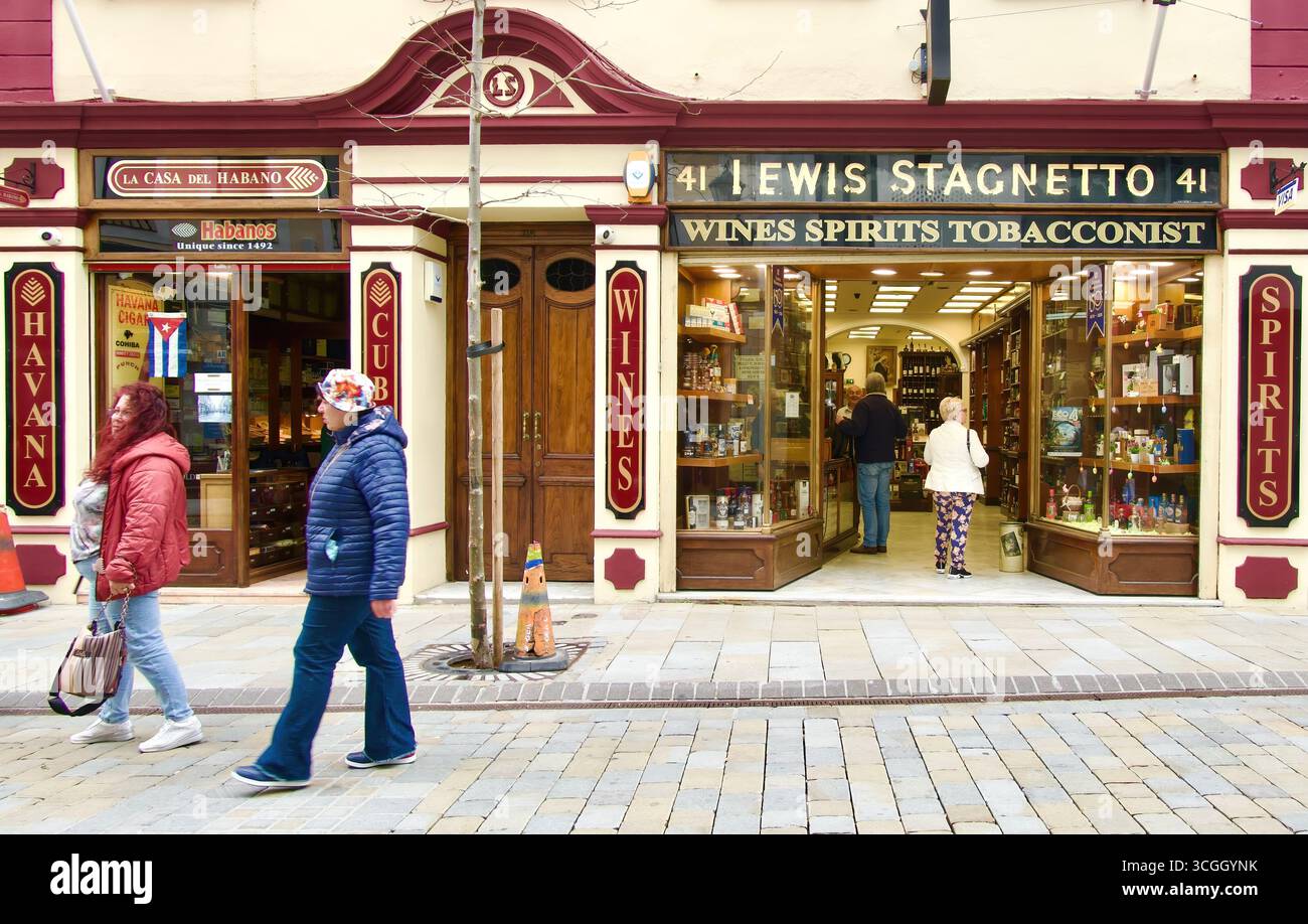 Wine spirit and tobacco traditional shop family business since 1870 Lewis  Stagnetto Limited Main Street Gibraltar British Overseas Territory UK Stock  Photo