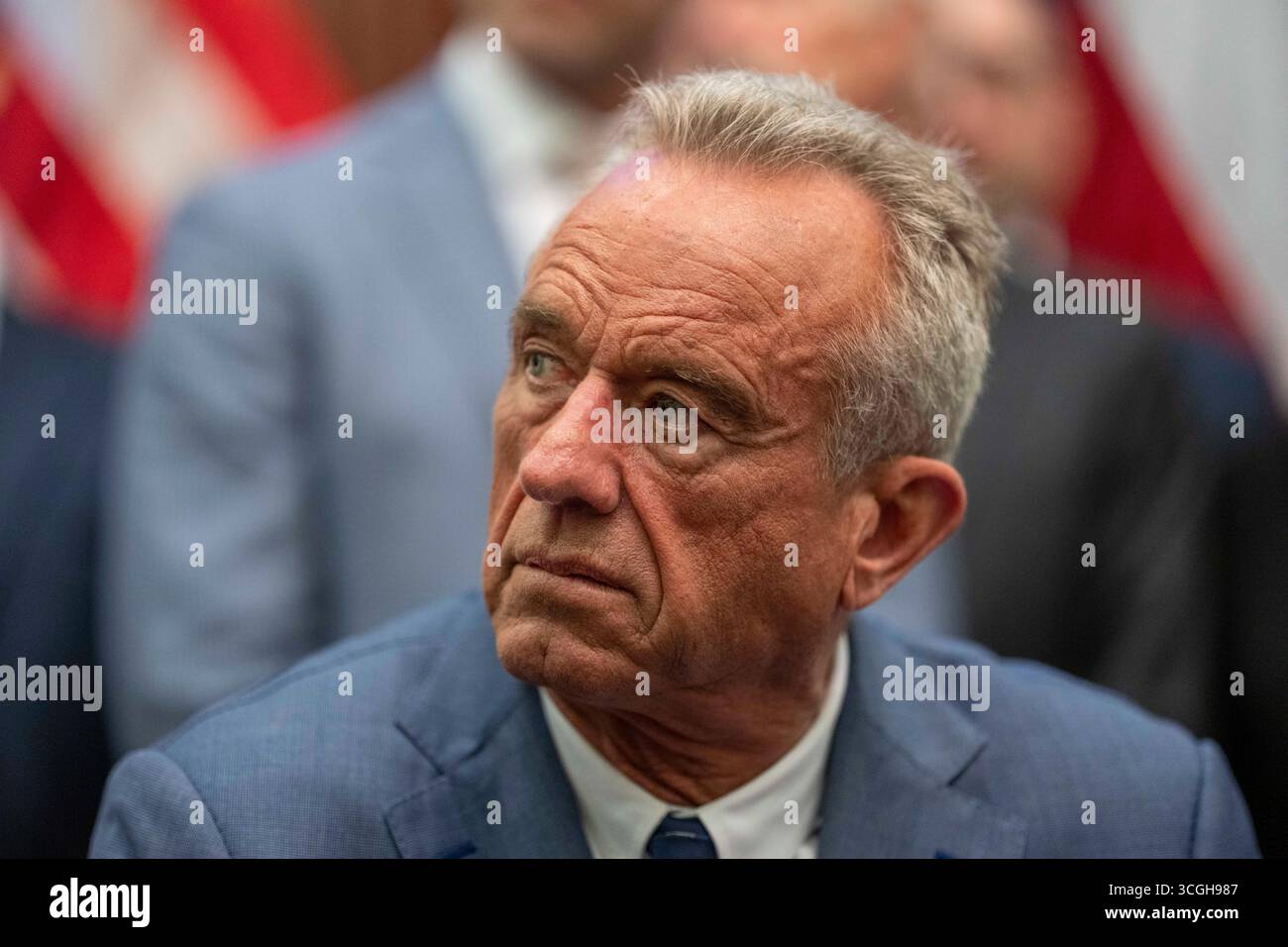 Austin, United States. 28th Aug, 2025. U.S. Secretary of Heath and Human Services (HHS) ROBERT F. KENNEDY, JR. speaks to the press about Texas' health care initiatives in a press conference with Texas Governor Greg Abbott (not shown) at the Texas Capitol on August 28, 2025. Kennedy is facing questions about his role in recent Centers for Disease Control (CDC) shakeups. Credit: Bob Daemmrich/Alamy Live News Stock Photo