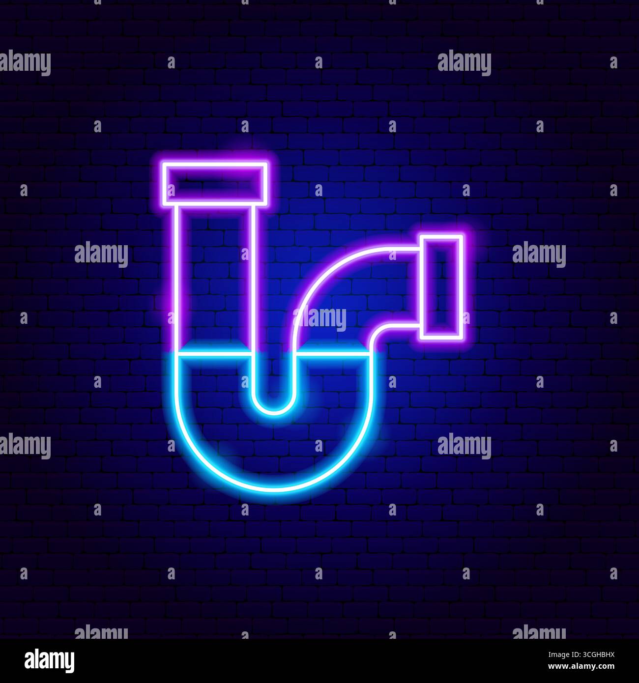 Unclogging Pipe Neon Sign Stock Vector