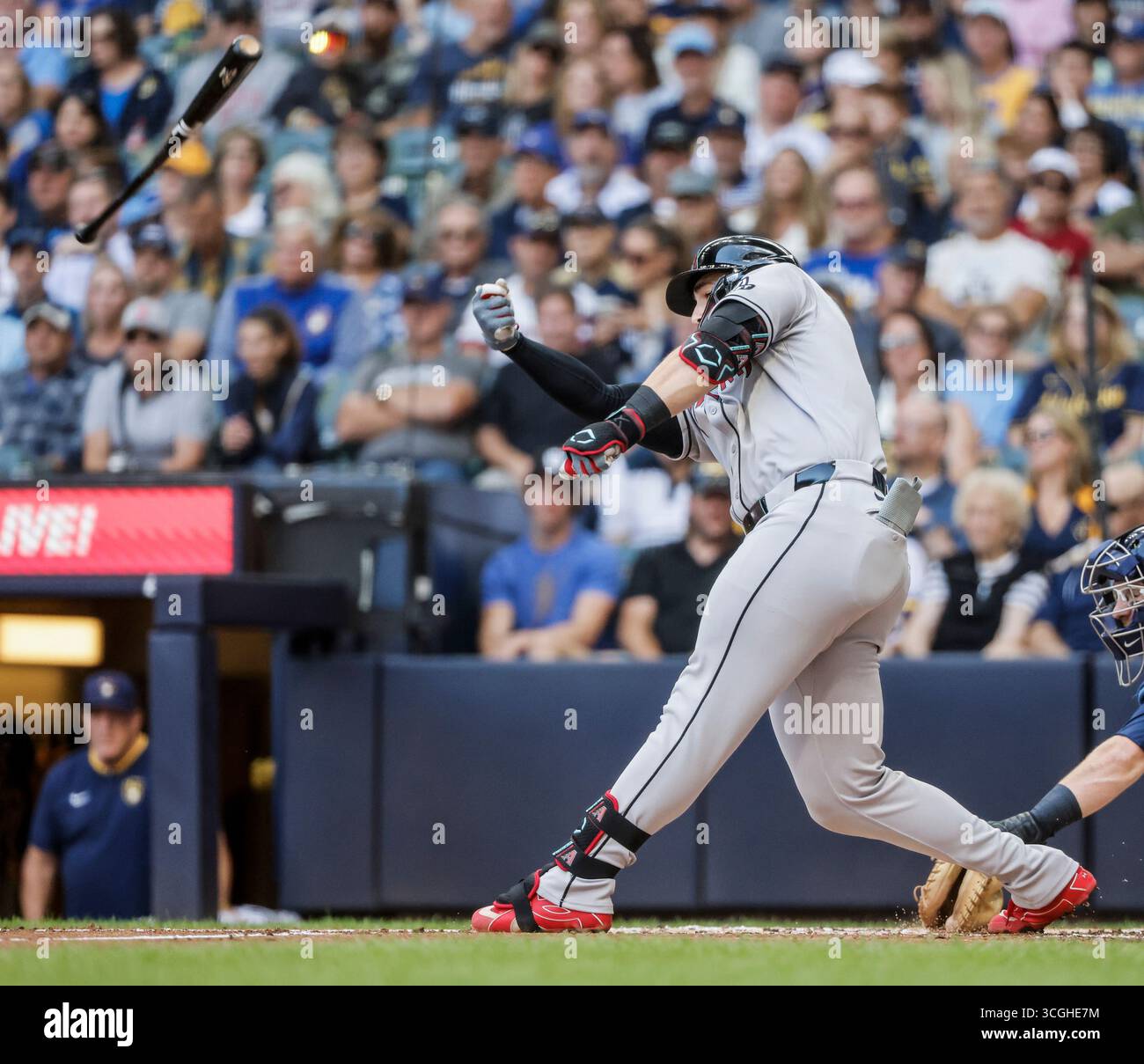 Arizona Diamondbacks first baseman Tyler Locklear loses the grip on his ...