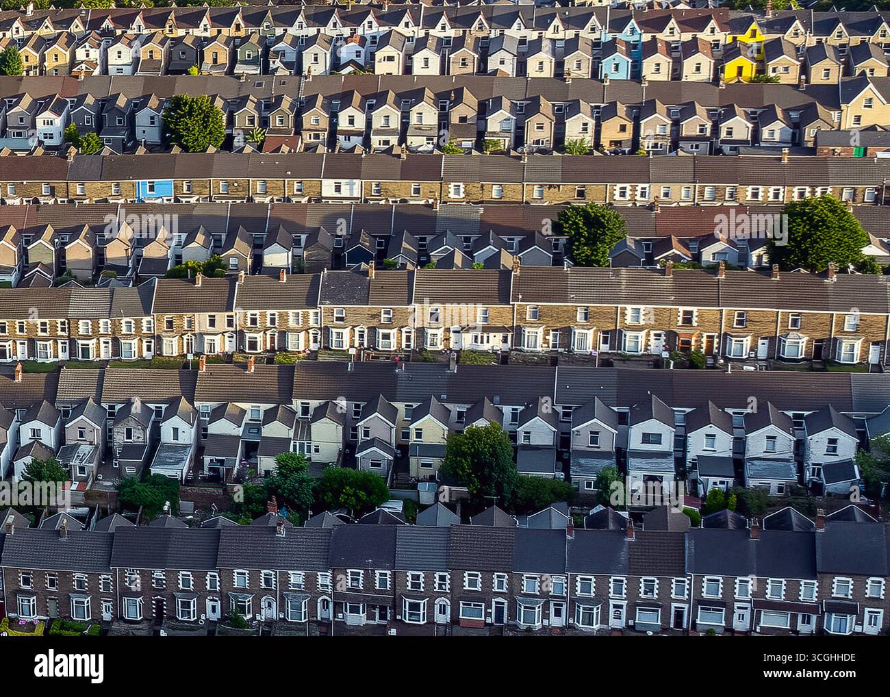 Terraced Houes Rows Editorial Swansea, UK - August 26, 2025: Aerial view of rows of British ...