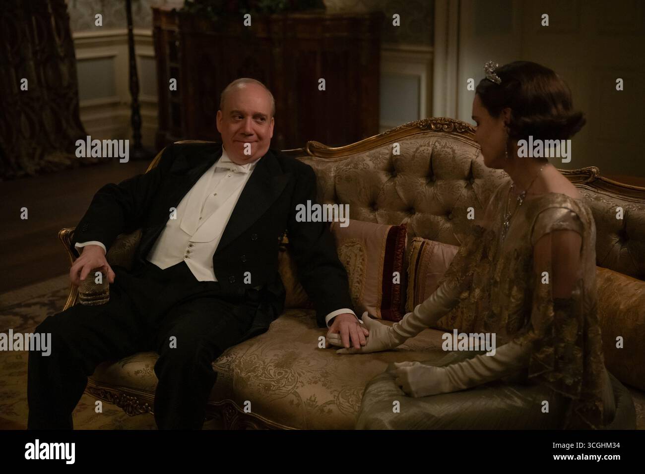 RELEASE DATE: September 12, 2025. TITLE: Downton Abbey: The Grand Finale. Downton Abbey 3. STUDIO: Focus Features. DIRECTOR: Simon Curtis. PLOT: Next film in Downton Abbey franchise. STARRING: Paul Giamatti stars as Harold Levinson and Elizabeth McGovern as Cora Grantham (Credit Image: © Focus Features/Entertainment Pictures/ZUMAPRESS.com) EDITORIAL USAGE ONLY! Not for Commercial USAGE! Stock Photo