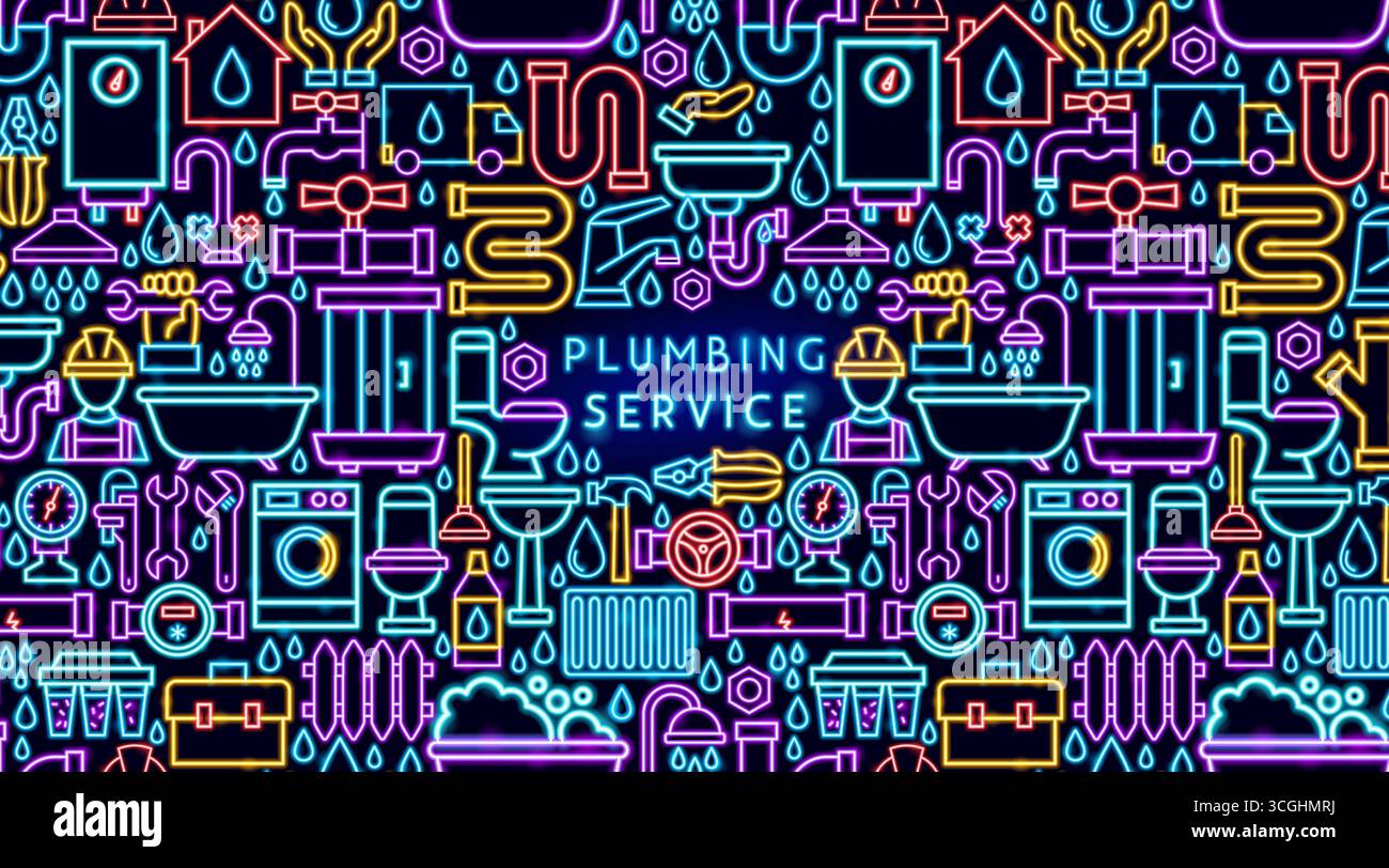 Plumbing Service Neon Banner Stock Vector