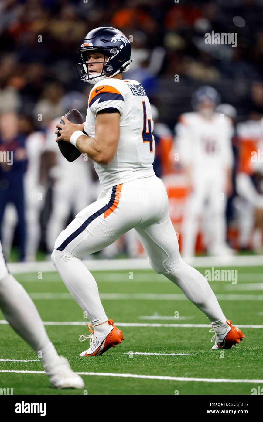 Tyler Ehlinger Denver Broncos quarterback Sam Ehlinger (4) looks to pass during an NFL ...