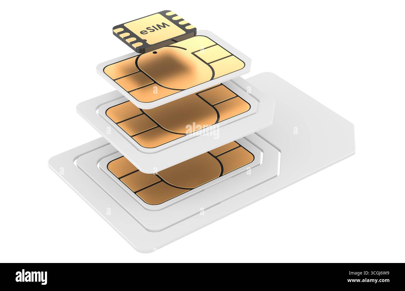 Set of SIM cards, different sizes with eSIM. Evolution of mobile cards ...