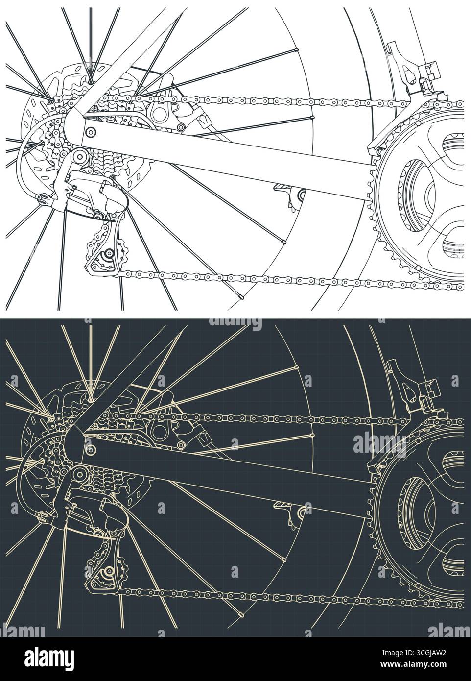 Road bike rear wheel cassette gears mechanism close-up blueprints ...